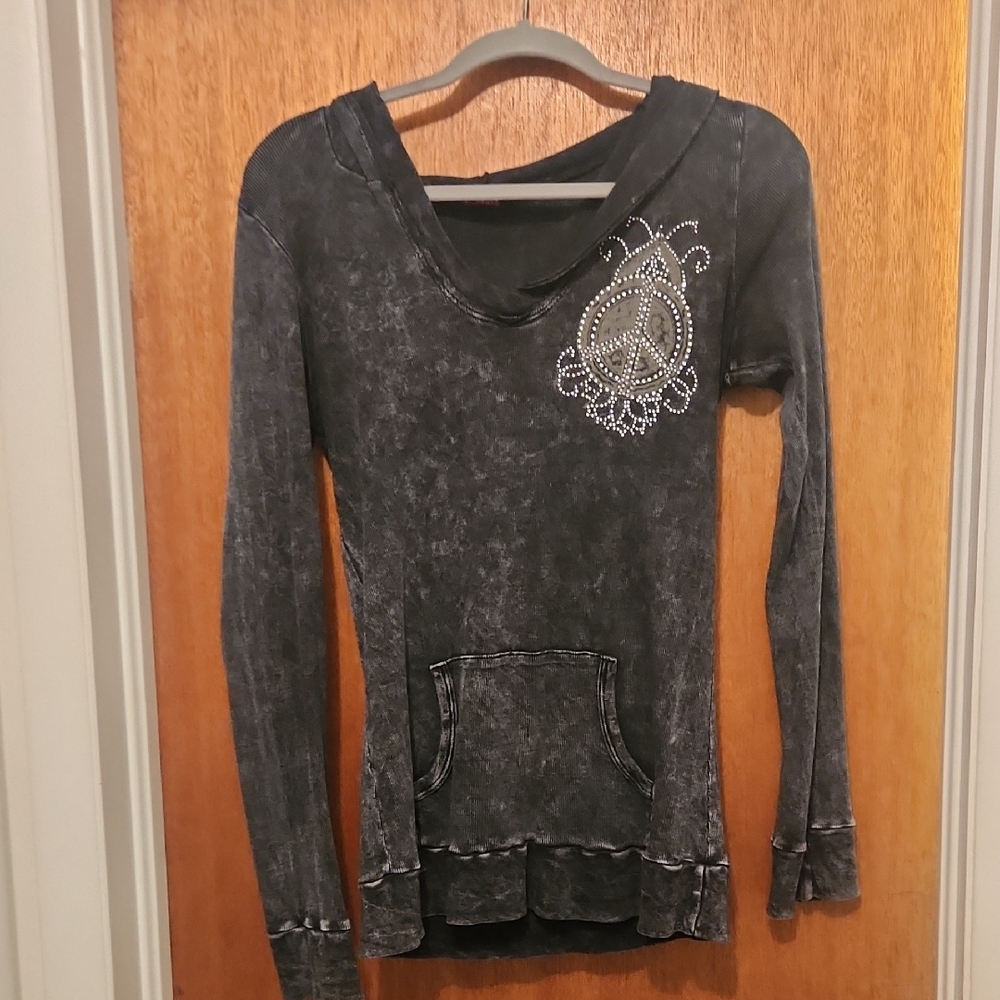 Women's Black Long Sleeve Top with Bling Embellishment